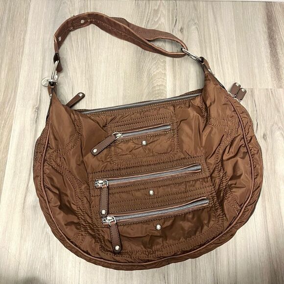 Tod's Luna Brown Nylon Media Hobo Purse Bag - Picture 1 of 14